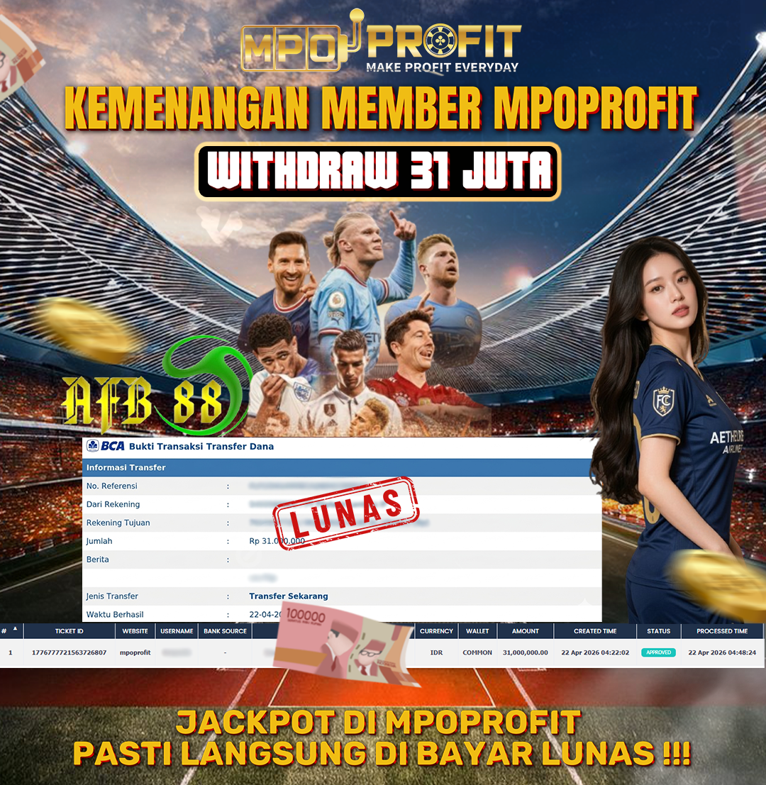 MPOPROFIT JACKPOT SPORT AFB88! KEMENANGAN MURNI DI (OVER UNDER TOTAL RP 31.000.000,- LUNAS)